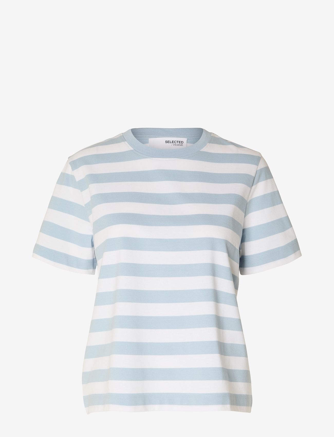 Selected Femme - SLFESSENTIAL SS STRIPED BOXY TEE NOOS - laveste priser - cashmere blue - 0