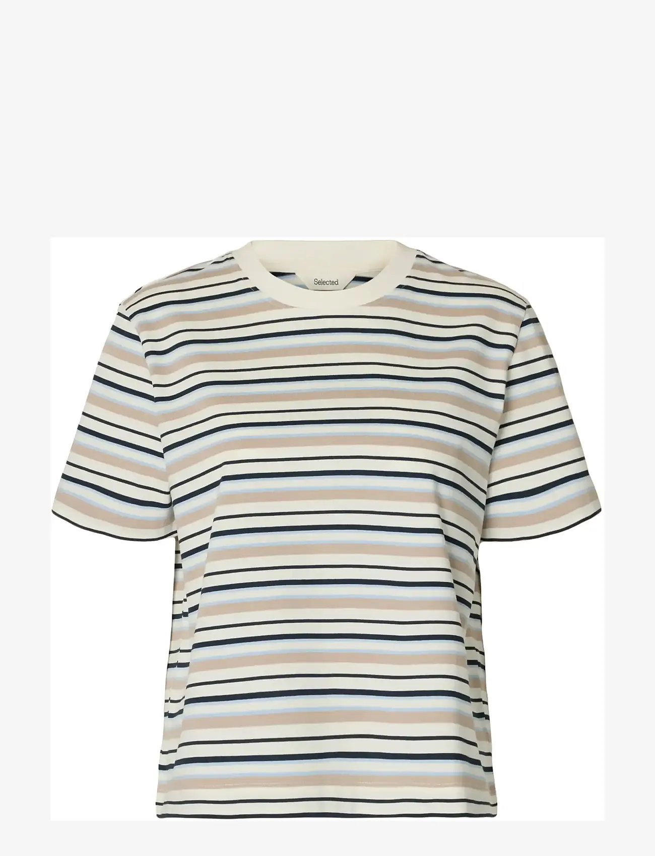 Selected - SLWESSENTIAL SS STRIPED BOXY TEE NOOS - t-shirts - cashmere blue - 1