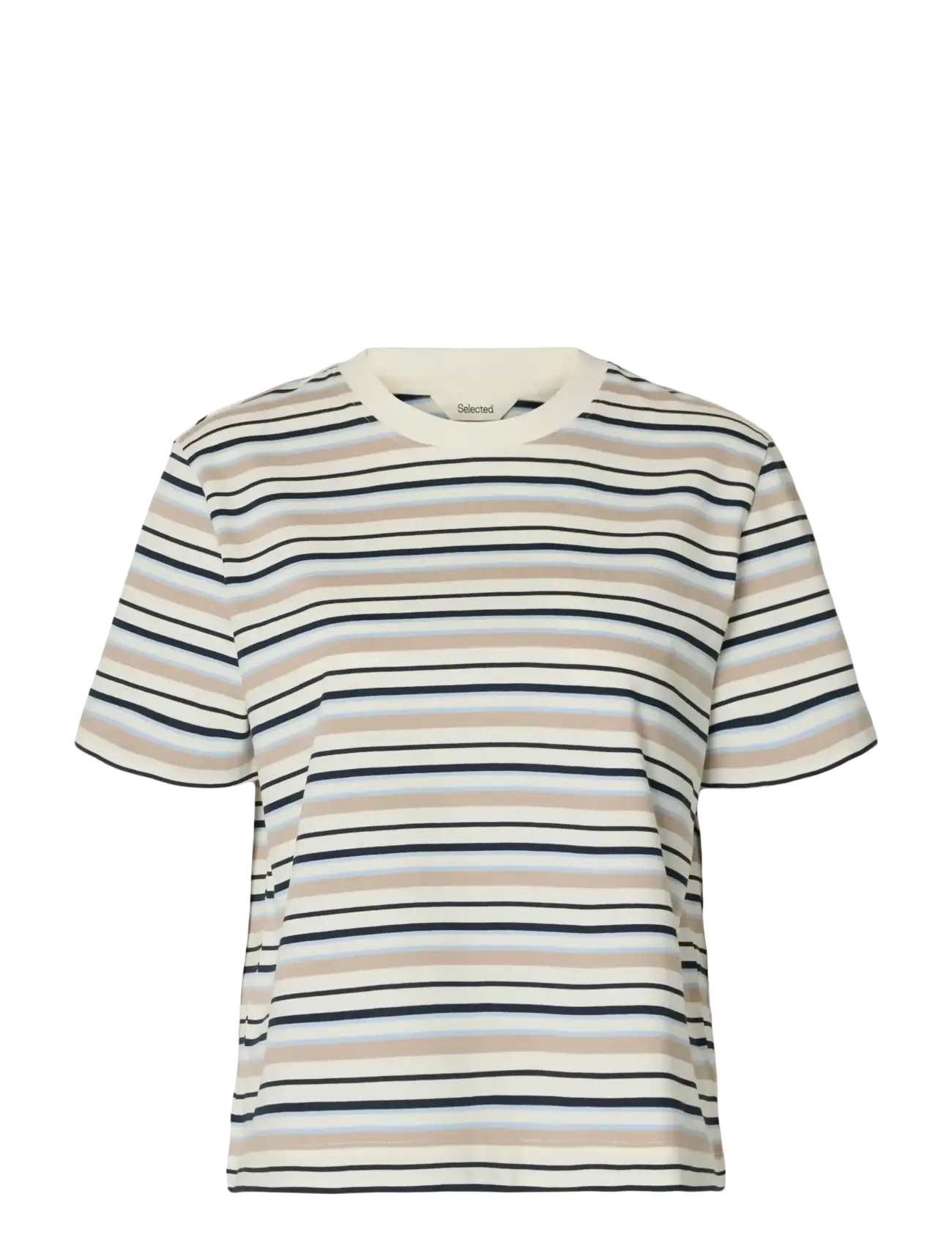 Selected SLWESSENTIAL SS STRIPED BOXY TEE NOOS - Kläder - CASHMERE BLUE / cream