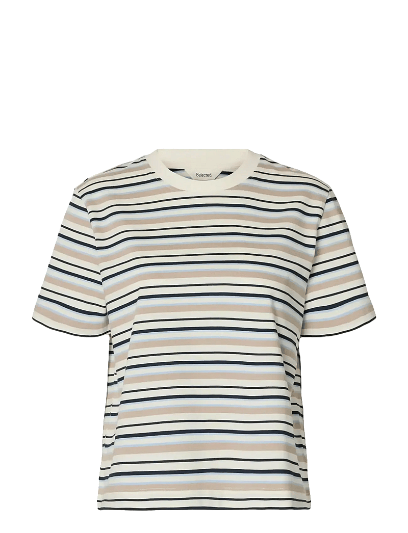 Selected - SLWESSENTIAL SS STRIPED BOXY TEE NOOS - t-shirts - cashmere blue - 1