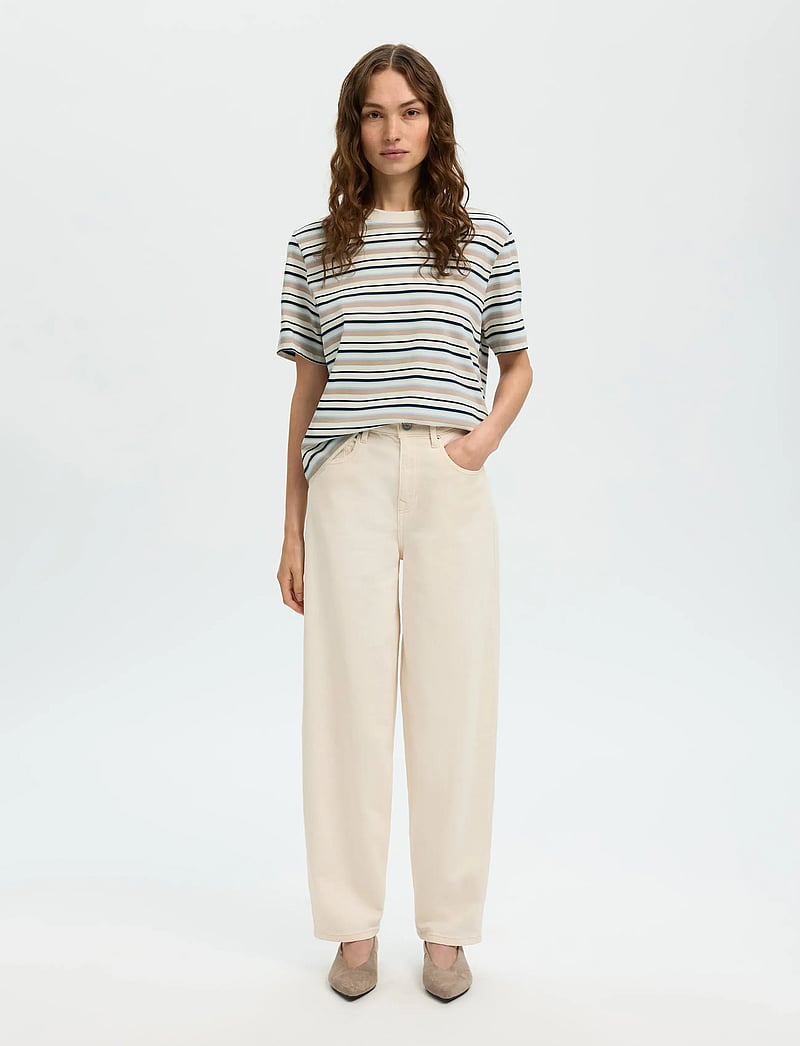 Selected - SLWESSENTIAL SS STRIPED BOXY TEE NOOS - t-shirts - cashmere blue - 3