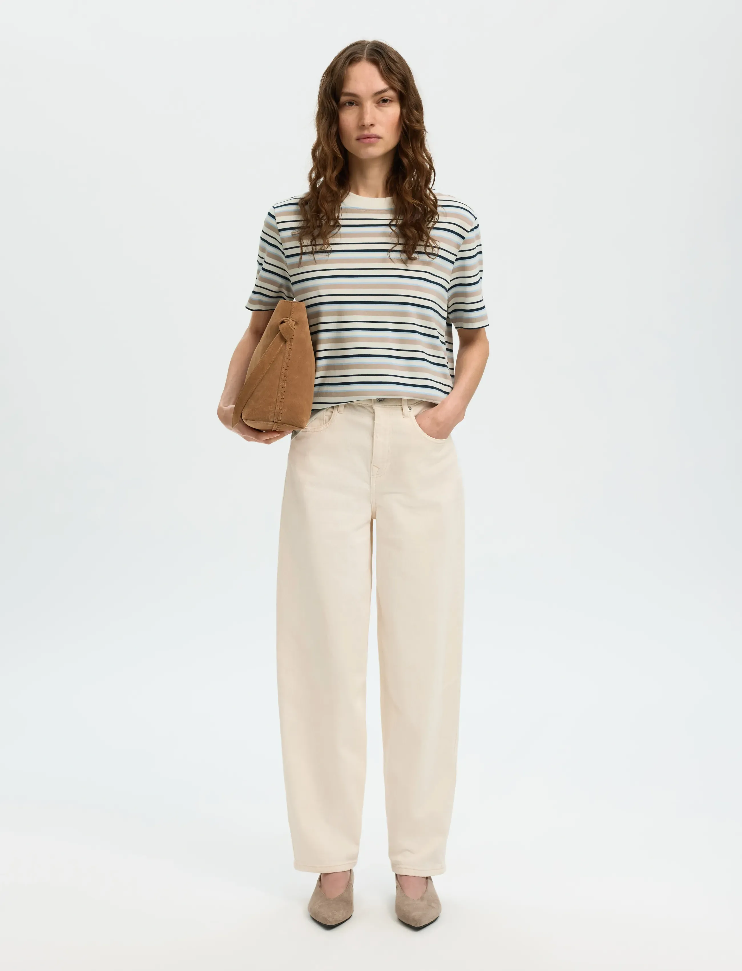 Selected - SLWESSENTIAL SS STRIPED BOXY TEE NOOS - t-shirts - cashmere blue - 5