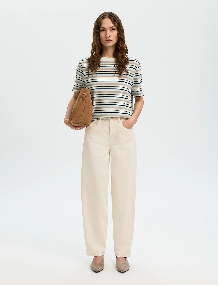 Selected - SLWESSENTIAL SS STRIPED BOXY TEE NOOS - t-shirts - cashmere blue - 5