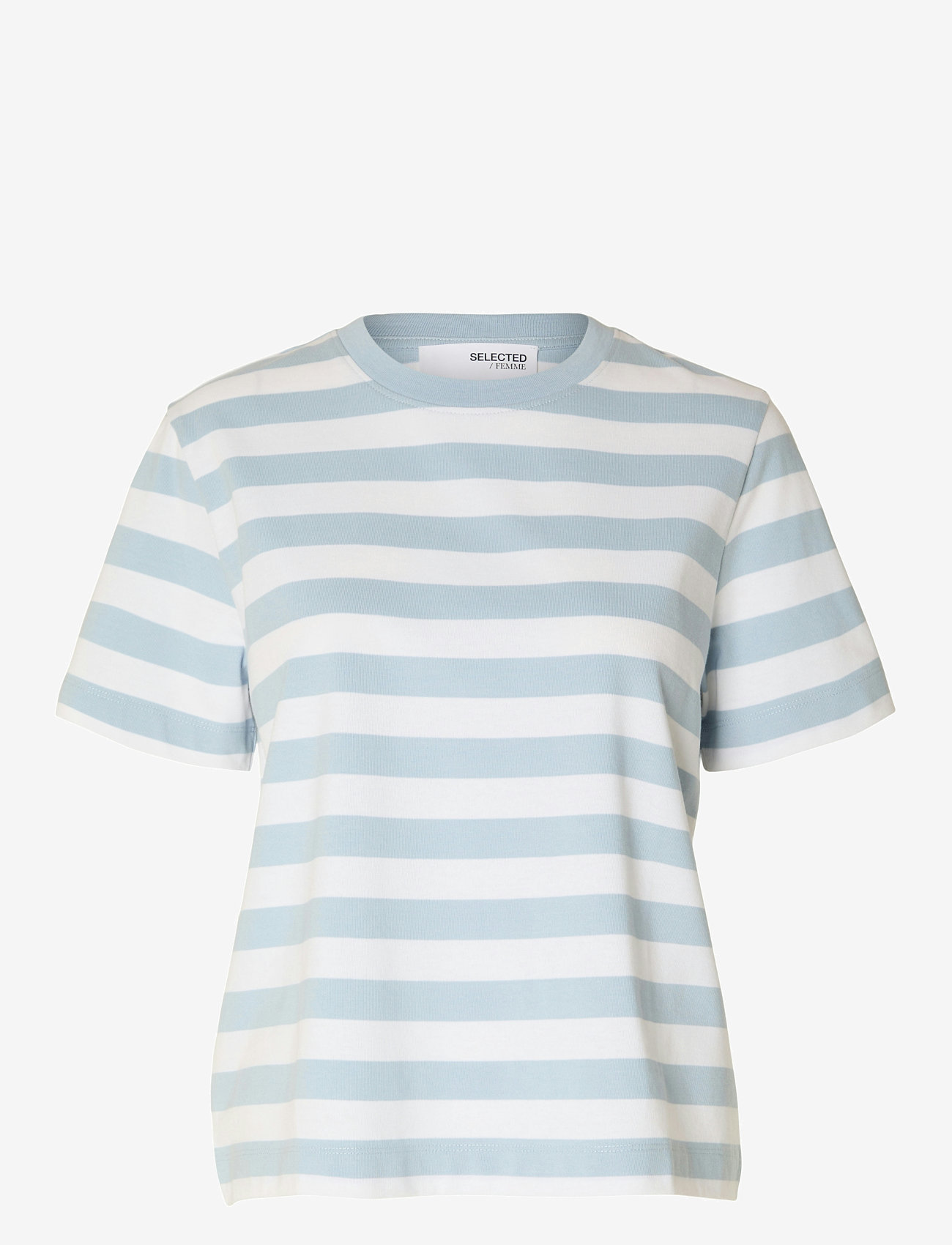 Selected - SLWESSENTIAL SS STRIPED BOXY TEE NOOS - t-shirts - cashmere blue - 1
