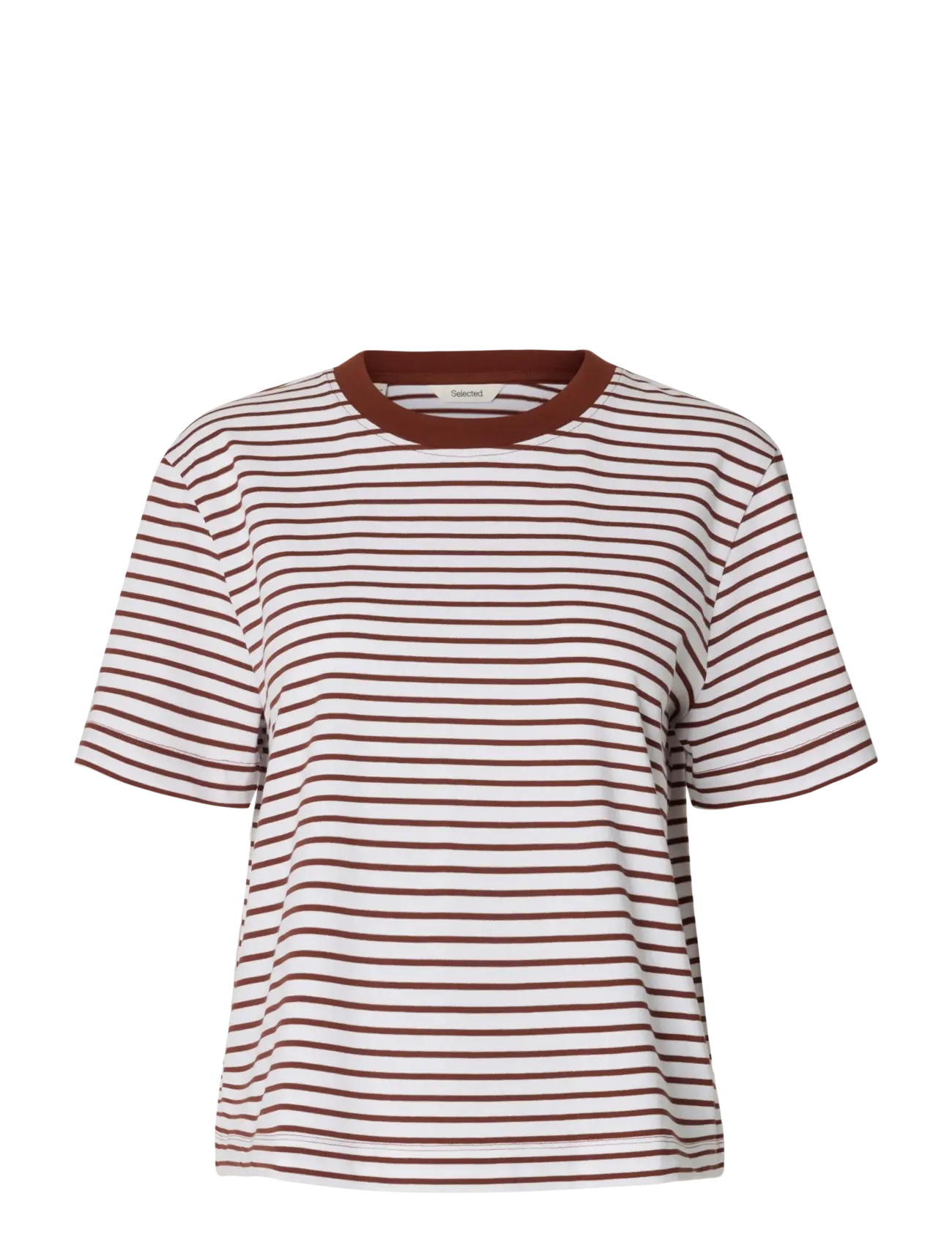 Selected SLWESSENTIAL SS STRIPED BOXY TEE NOOS - Visa allt - CHERRY MAHOGANY / white