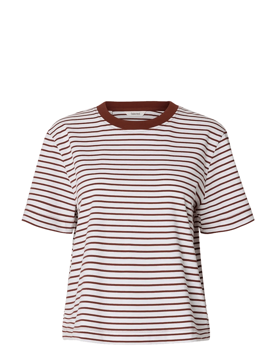 Selected - SLWESSENTIAL SS STRIPED BOXY TEE NOOS - t-shirts - cherry mahogany - 1
