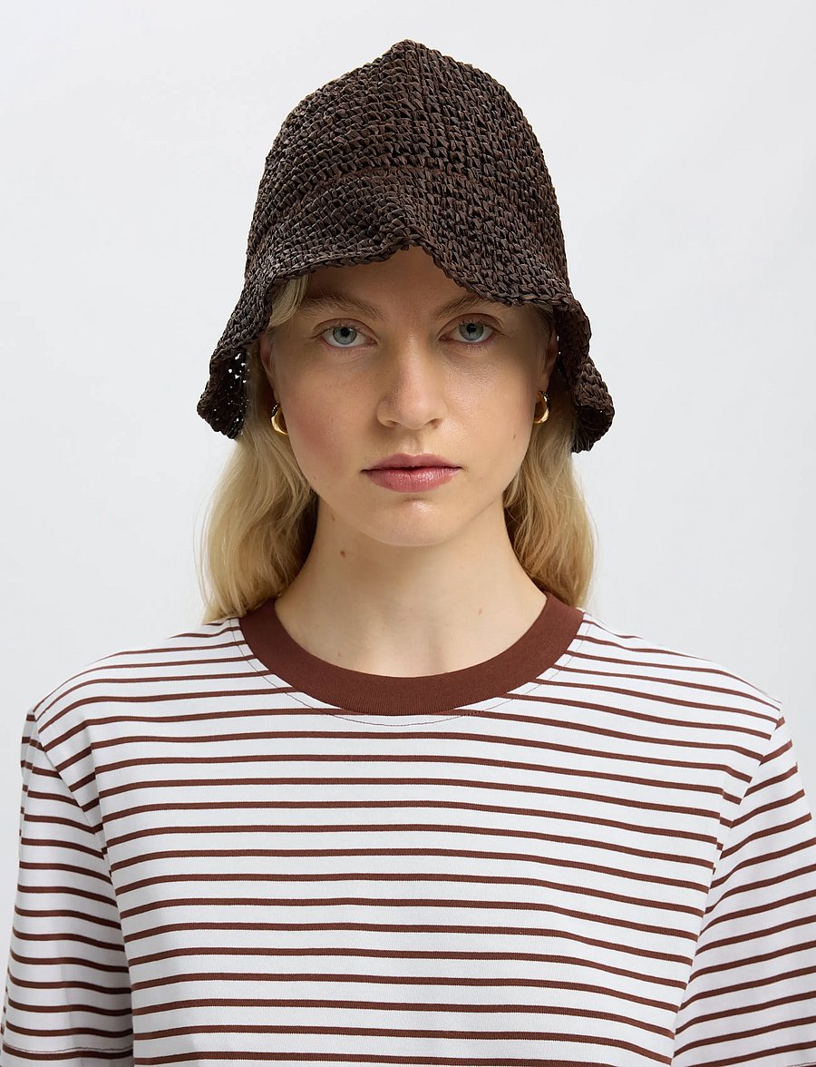 Selected - SLWESSENTIAL SS STRIPED BOXY TEE NOOS - t-shirts - cherry mahogany - 4