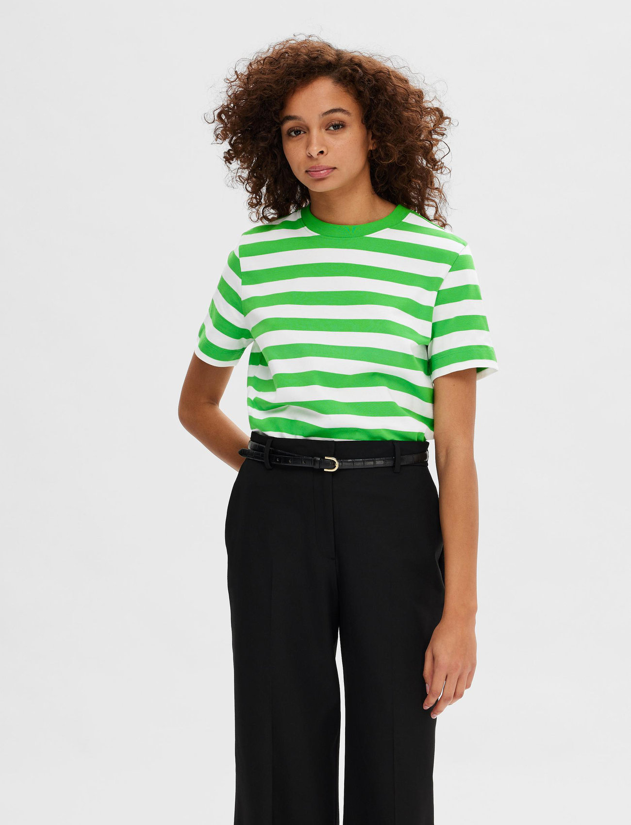 Selected Femme - SLFESSENTIAL SS STRIPED BOXY TEE NOOS - die niedrigsten preise - classic green - 1