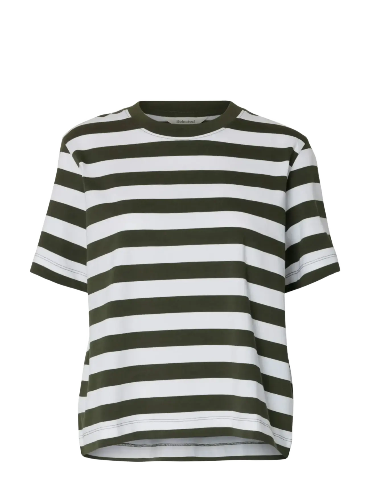 Selected SLFESSENTIAL SS STRIPED BOXY TEE NOOS - T-shirts - DEEP DEPTHS / khaki/green