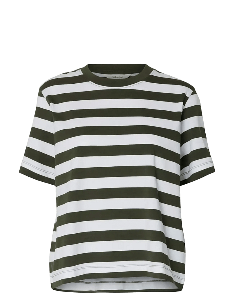 Selected - SLWESSENTIAL SS STRIPED BOXY TEE NOOS - t-shirts - deep depths - 1