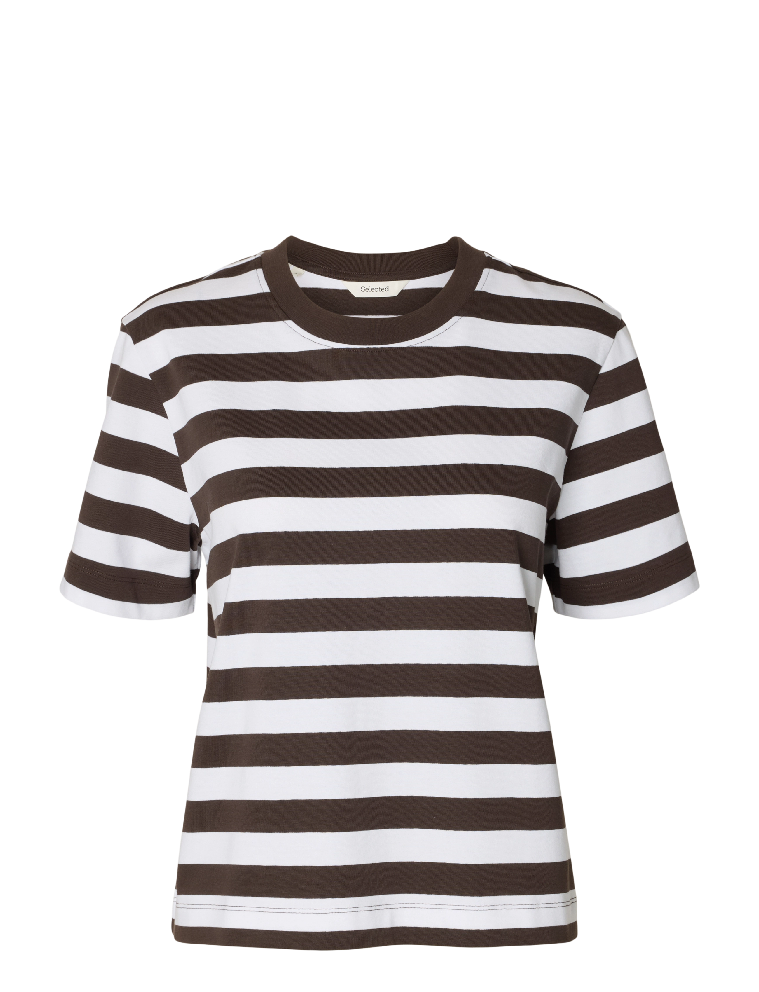 Selected SLWESSENTIAL SS STRIPED BOXY TEE NOOS - Kleidung - DELICIOSO / brown
