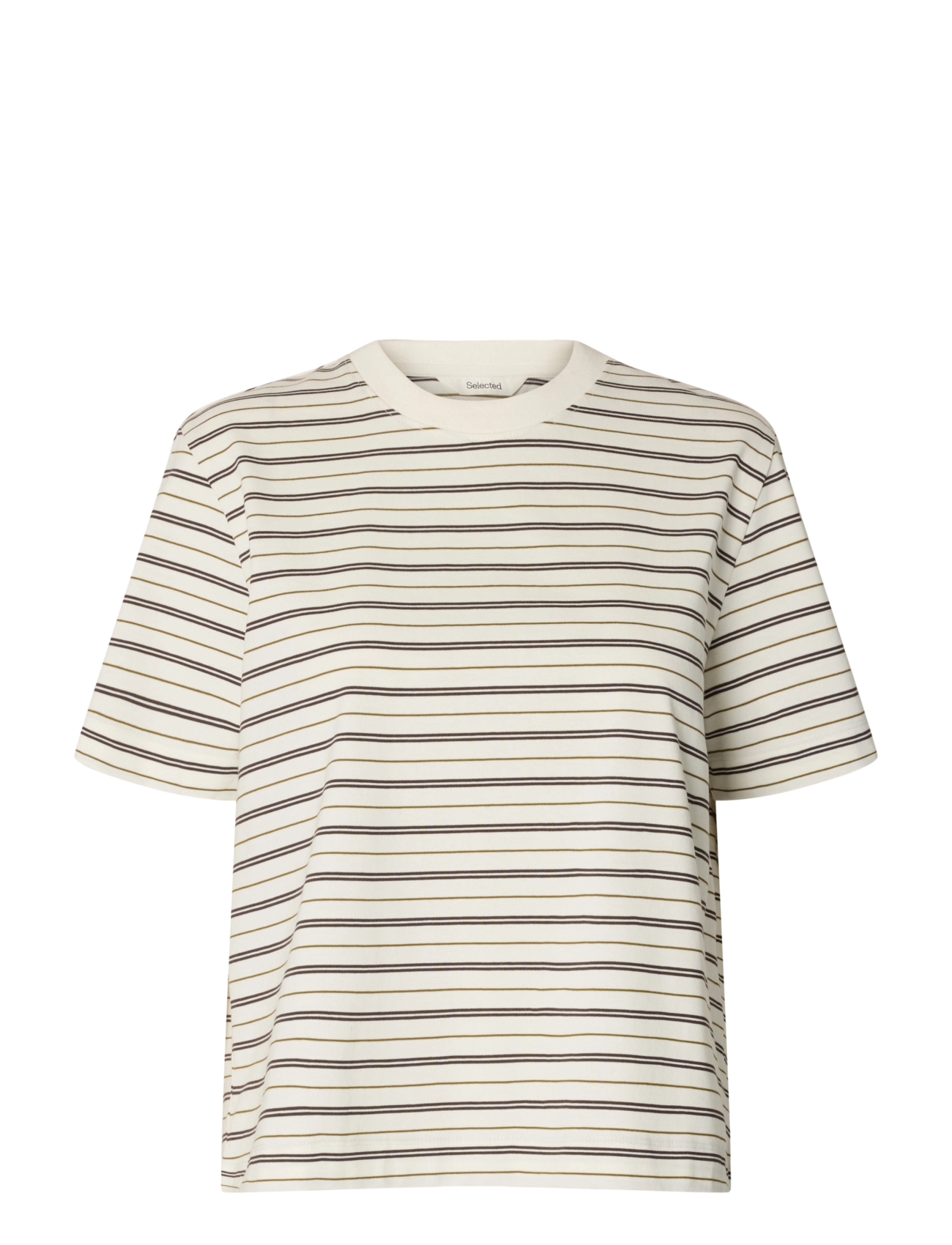 Selected SLWESSENTIAL SS STRIPED BOXY TEE NOOS - Kleidung - DELICIOSO / cream