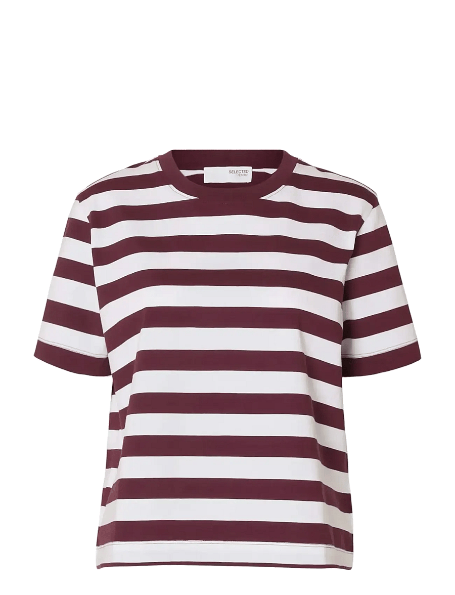 Selected - SLWESSENTIAL SS STRIPED BOXY TEE NOOS - t-shirts - fig - 1