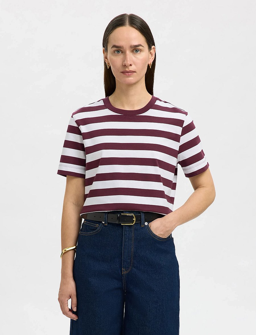 Selected - SLWESSENTIAL SS STRIPED BOXY TEE NOOS - t-shirts - fig - 0