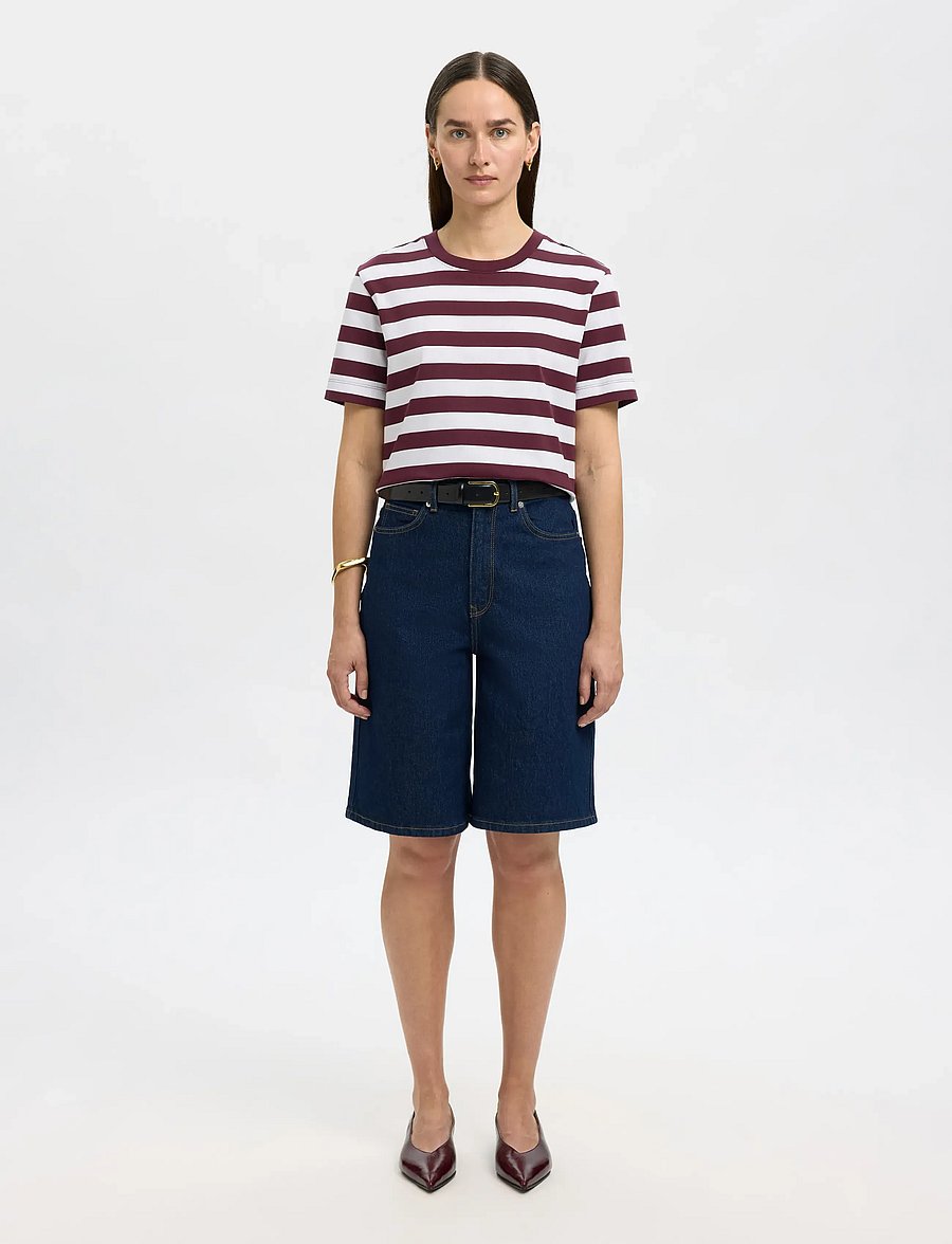 Selected - SLWESSENTIAL SS STRIPED BOXY TEE NOOS - t-shirts - fig - 3