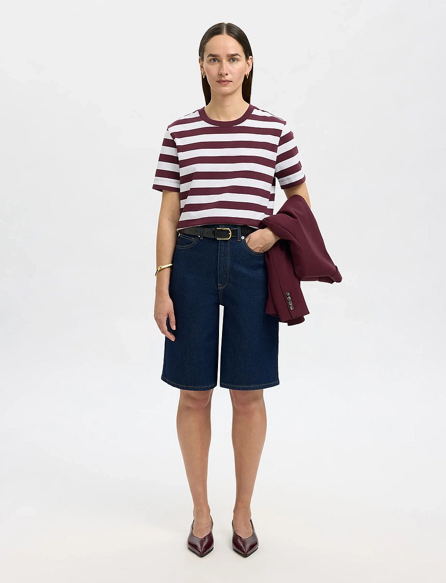 Selected - SLWESSENTIAL SS STRIPED BOXY TEE NOOS - t-shirts - fig - 5
