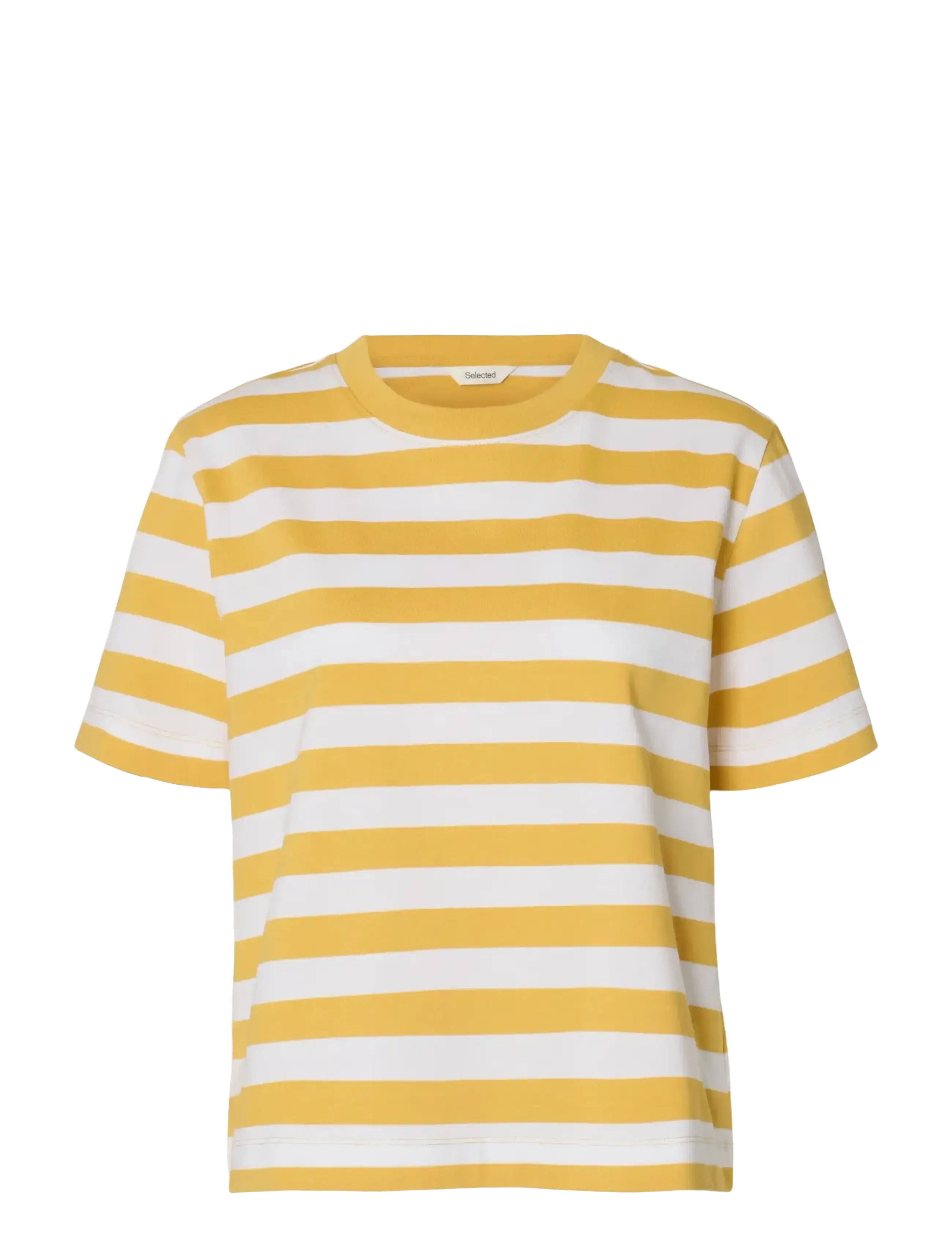 Selected SLWESSENTIAL SS STRIPED BOXY TEE NOOS - Selected - OCHRE / yellow