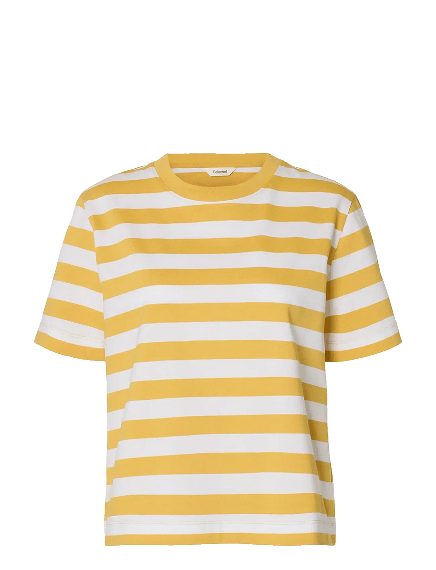 Selected - SLWESSENTIAL SS STRIPED BOXY TEE NOOS - t-shirts - ochre - 1