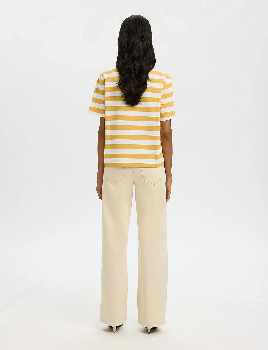 Selected - SLWESSENTIAL SS STRIPED BOXY TEE NOOS - t-shirts - ochre - 2