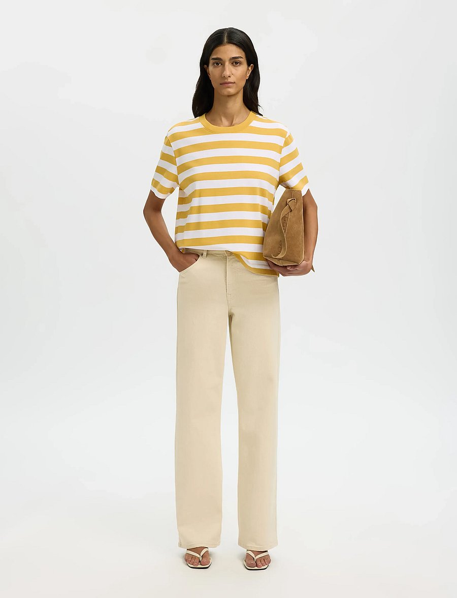 Selected - SLWESSENTIAL SS STRIPED BOXY TEE NOOS - t-shirts - ochre - 3