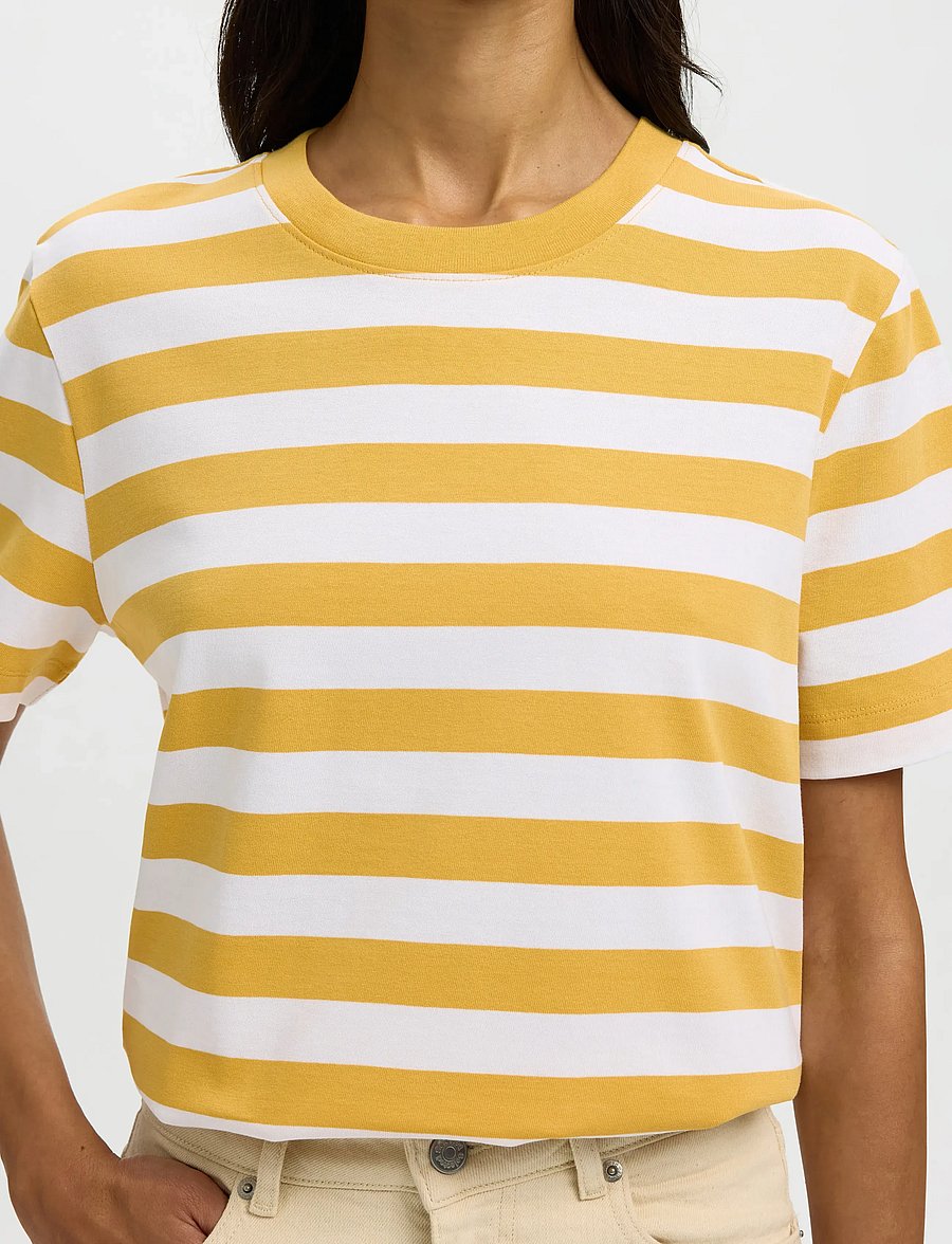 Selected - SLWESSENTIAL SS STRIPED BOXY TEE NOOS - t-shirts - ochre - 4