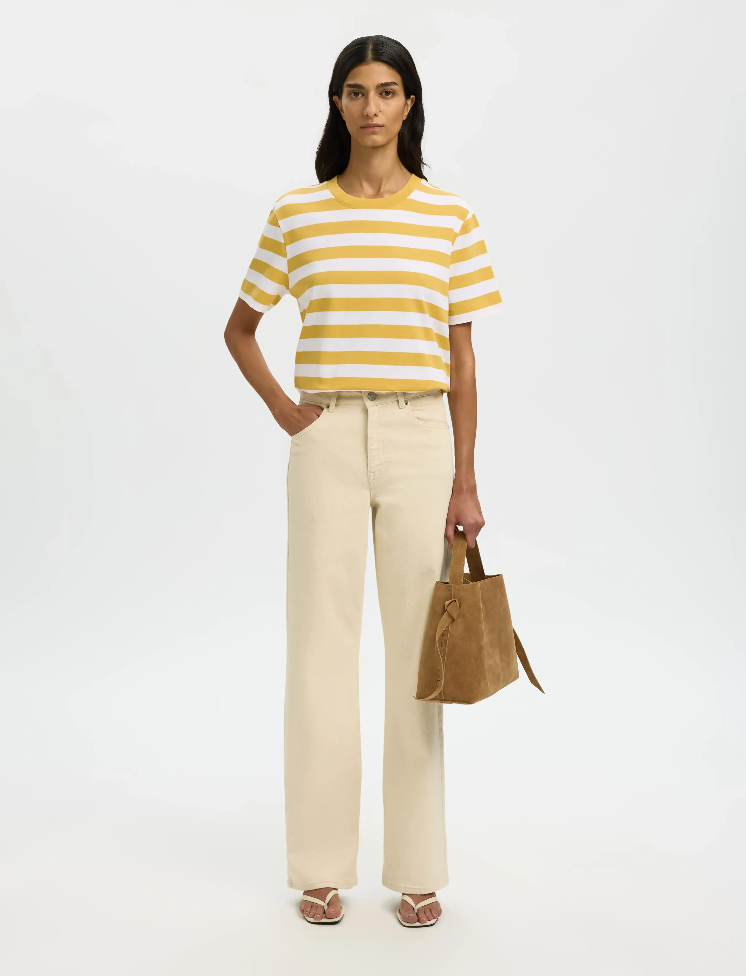 Selected - SLWESSENTIAL SS STRIPED BOXY TEE NOOS - t-shirts - ochre - 5