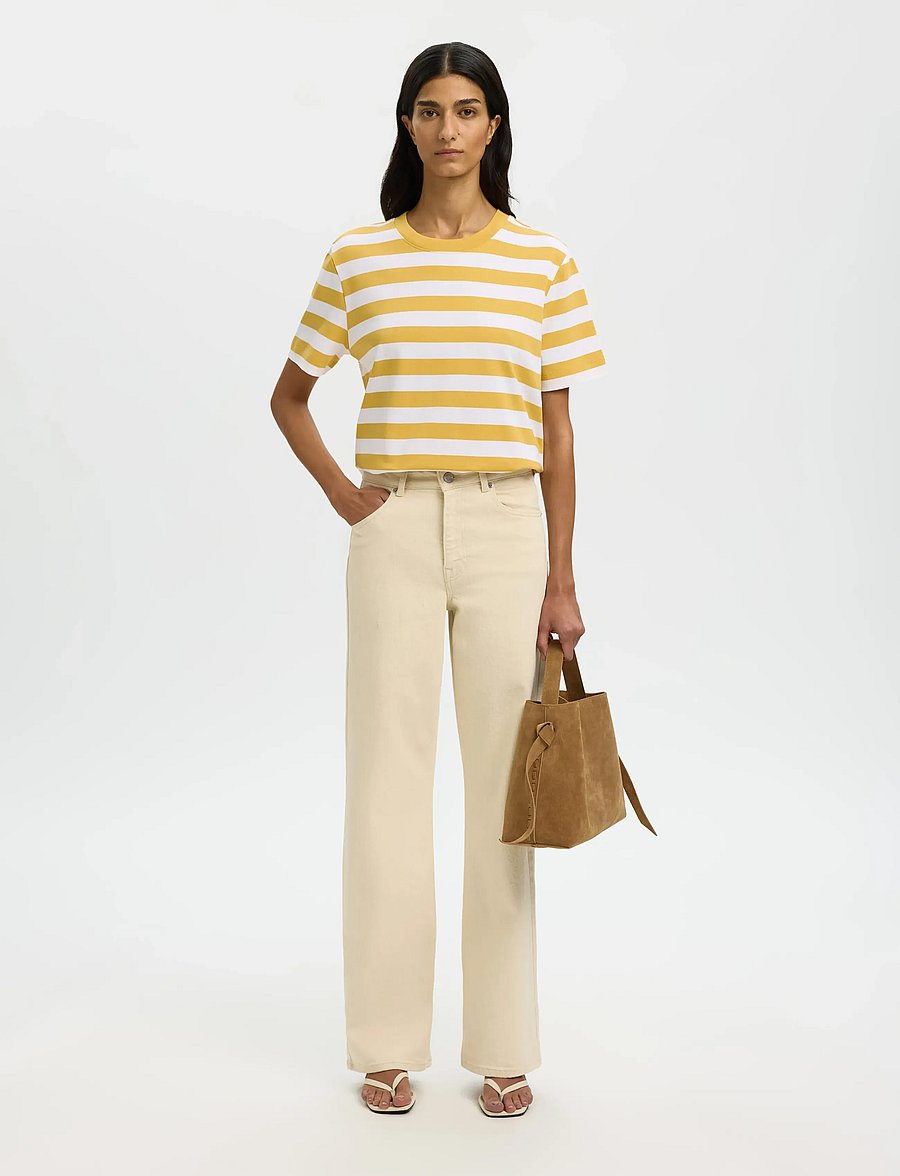 Selected - SLWESSENTIAL SS STRIPED BOXY TEE NOOS - t-shirts - ochre - 5