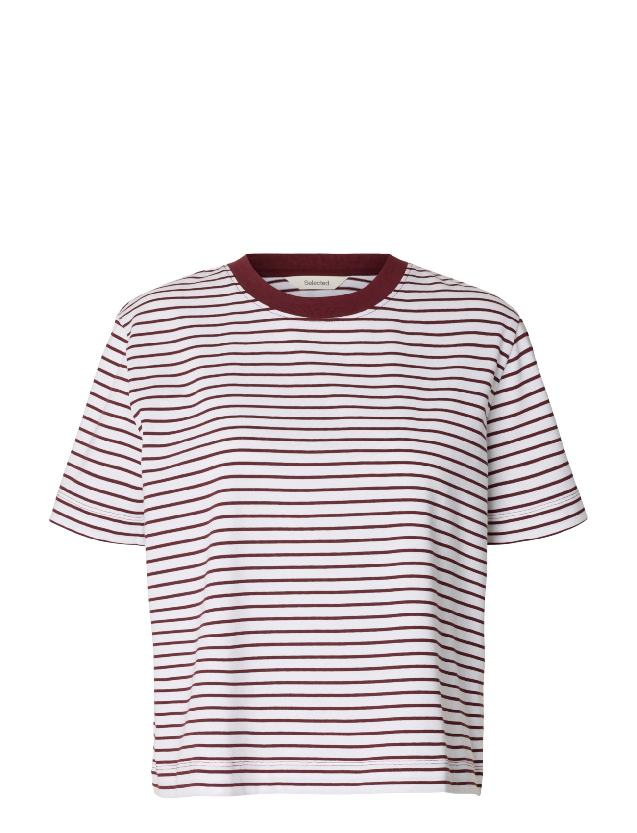 Selected SLWESSENTIAL SS STRIPED BOXY TEE NOOS - Kleidung - TAWNY PORT / burgundy