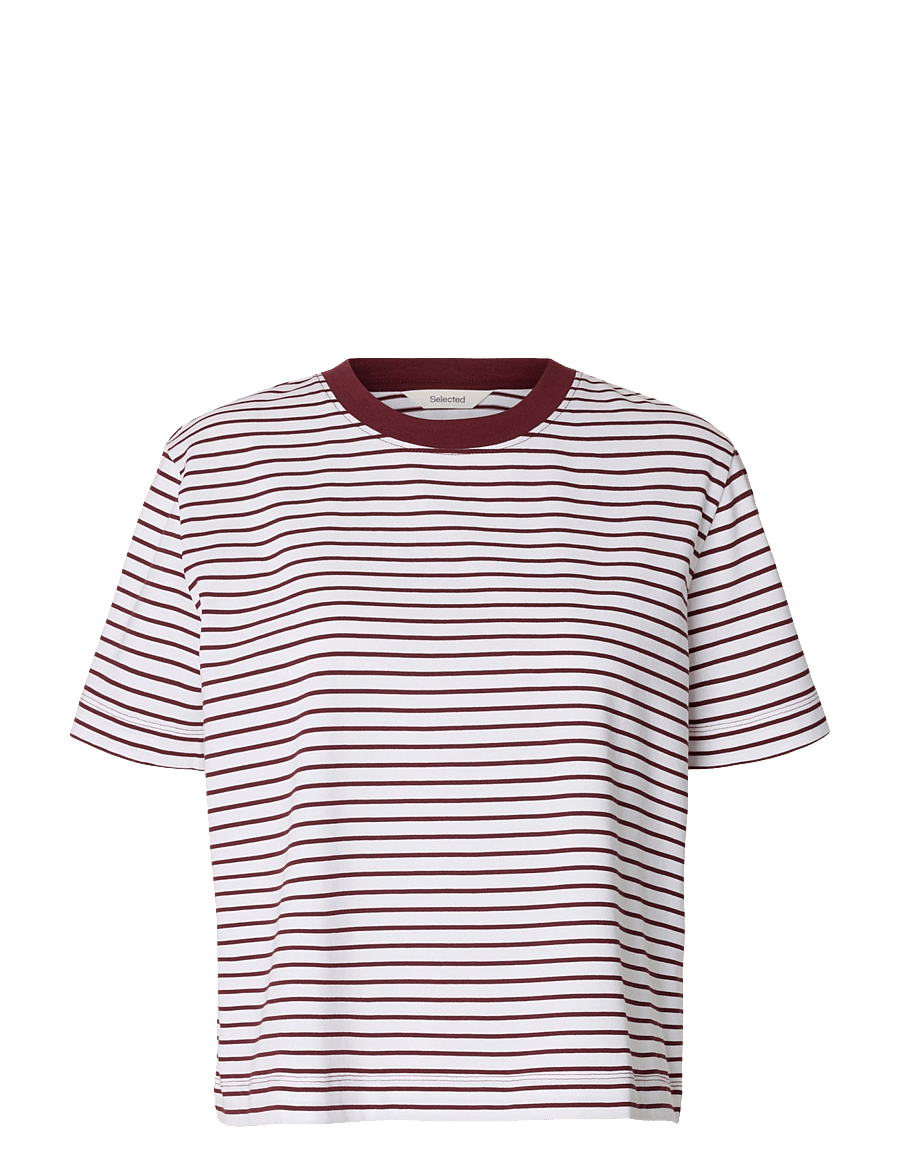 Selected - SLFESSENTIAL SS STRIPED BOXY TEE NOOS - t-shirts - tawny port - 1