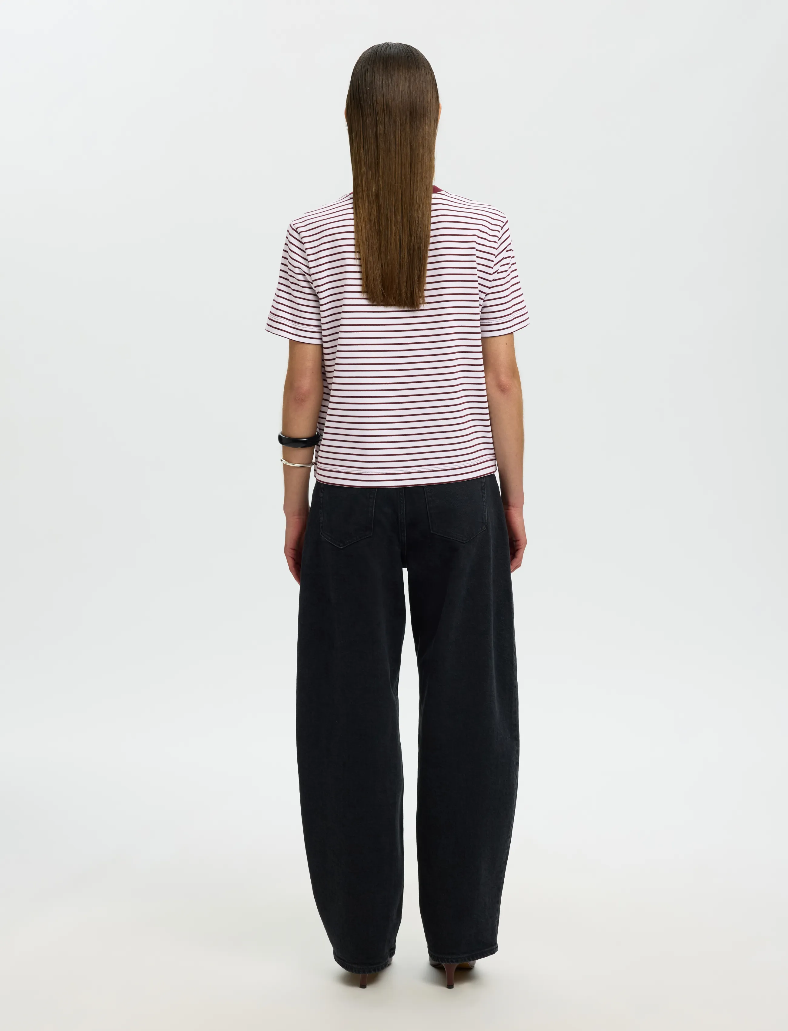Selected - SLWESSENTIAL SS STRIPED BOXY TEE NOOS - t-shirts - tawny port - 2