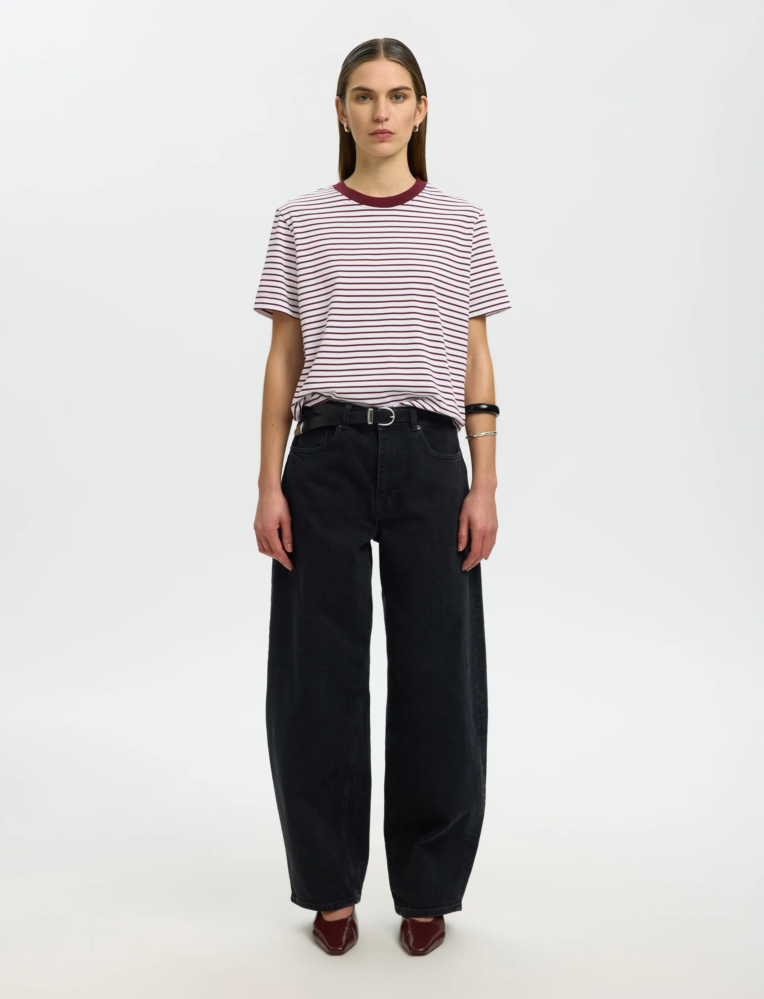 Selected - SLWESSENTIAL SS STRIPED BOXY TEE NOOS - t-shirts - tawny port - 3
