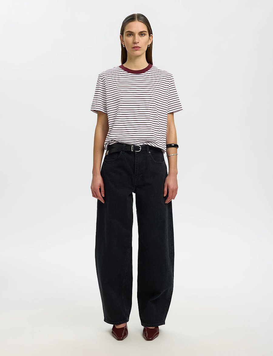 Selected - SLFESSENTIAL SS STRIPED BOXY TEE NOOS - t-shirts - tawny port - 3
