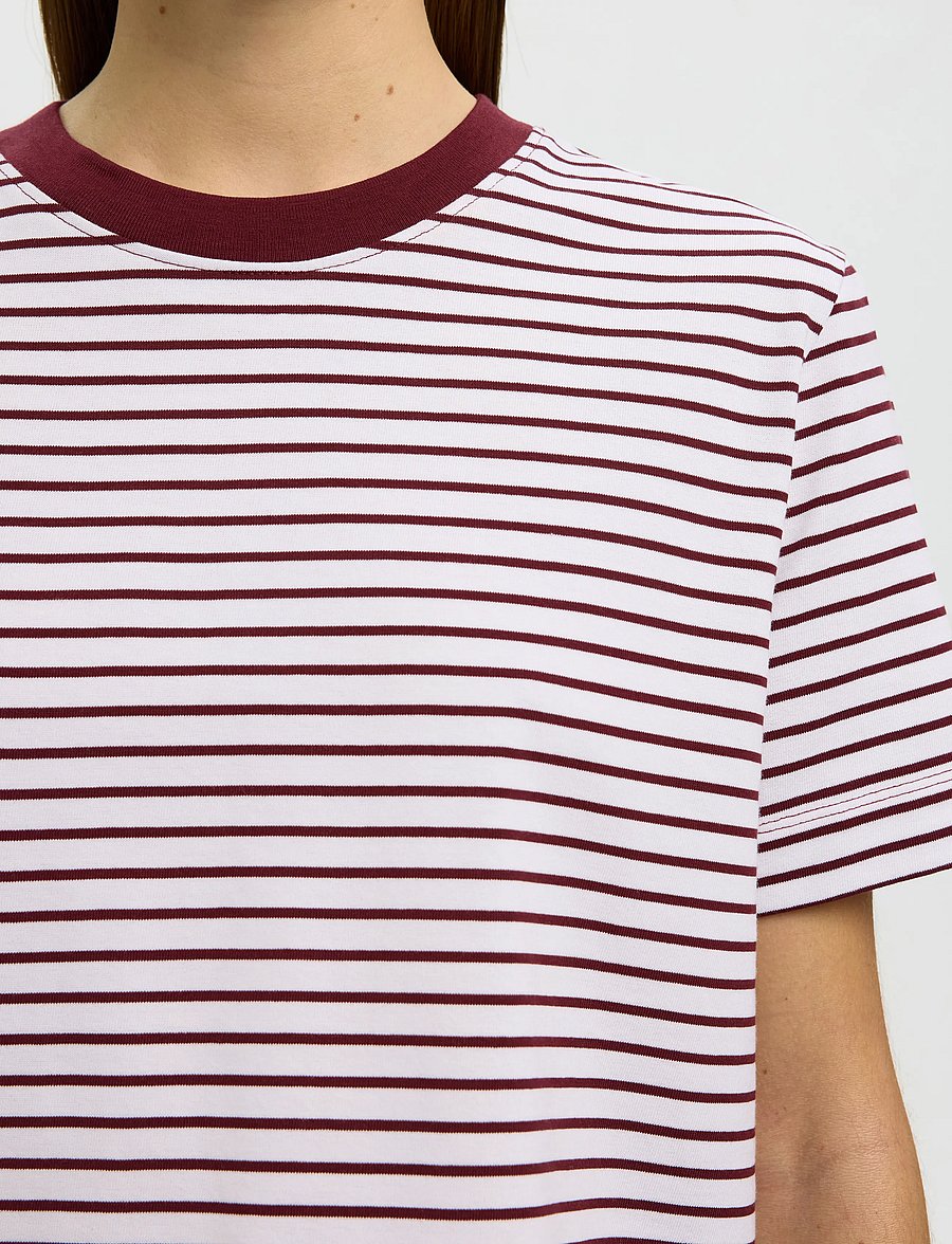 Selected - SLFESSENTIAL SS STRIPED BOXY TEE NOOS - t-shirts - tawny port - 4
