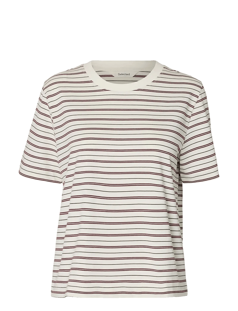 Selected - SLWESSENTIAL SS STRIPED BOXY TEE NOOS - t-shirts - tawny port - 1