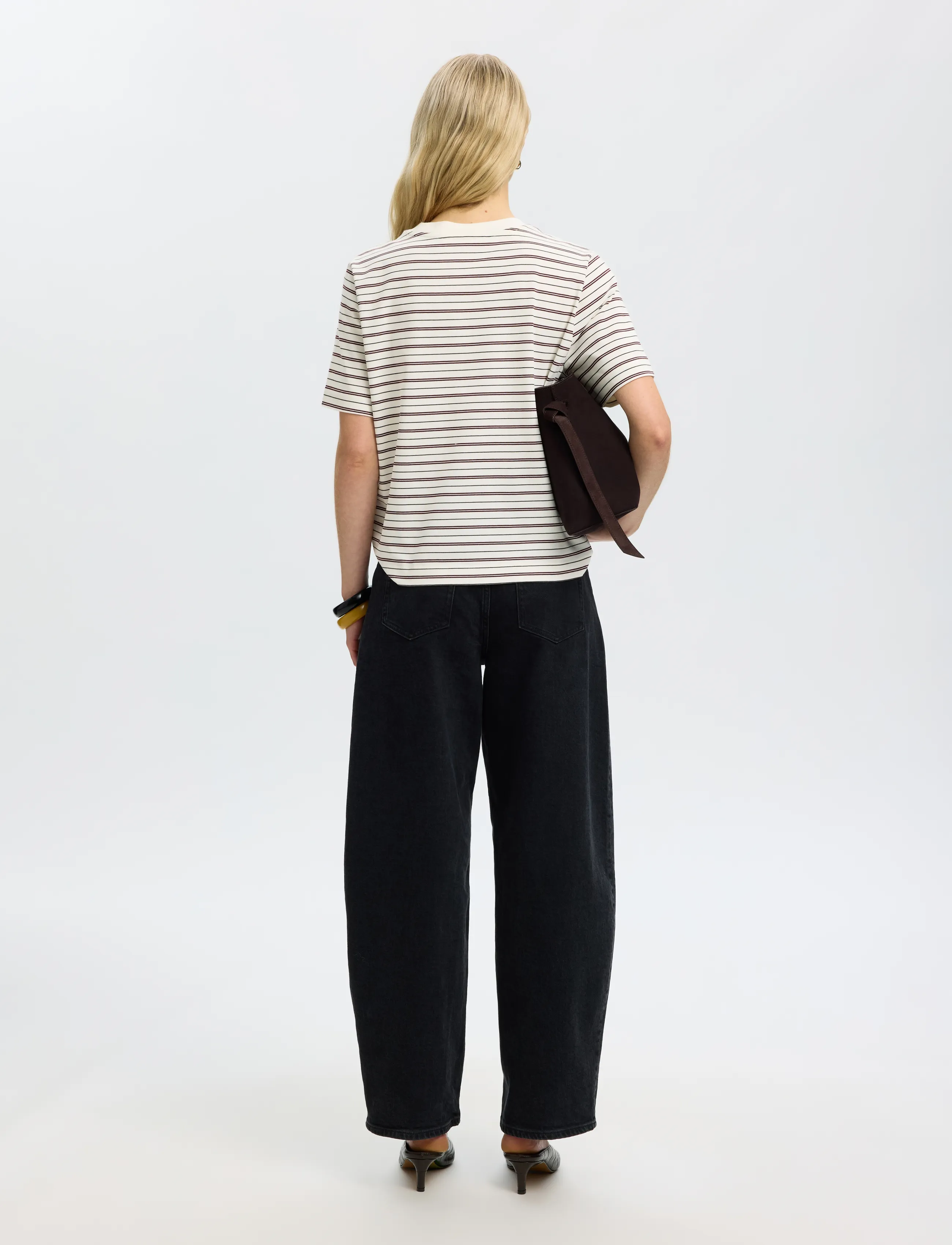 Selected - SLWESSENTIAL SS STRIPED BOXY TEE NOOS - t-shirts - tawny port - 2