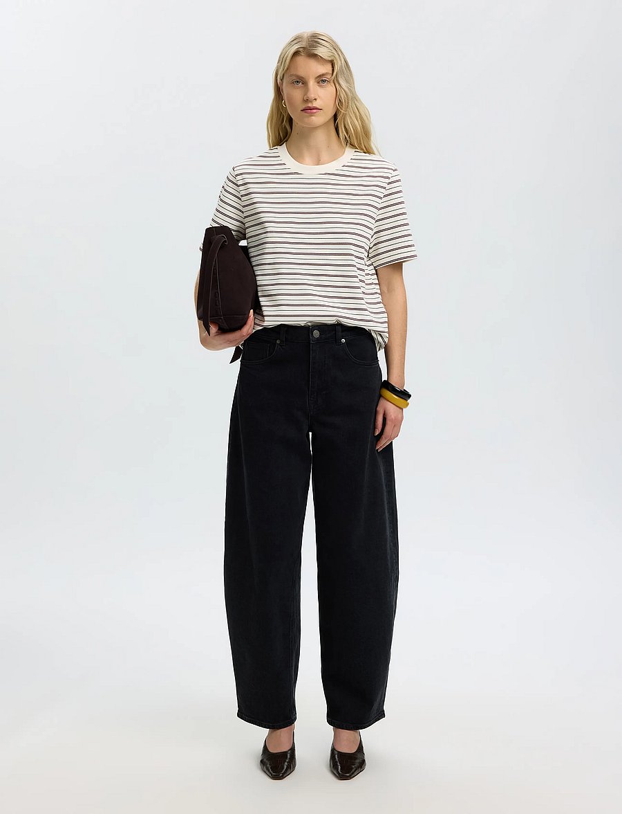 Selected - SLWESSENTIAL SS STRIPED BOXY TEE NOOS - t-shirts - tawny port - 3