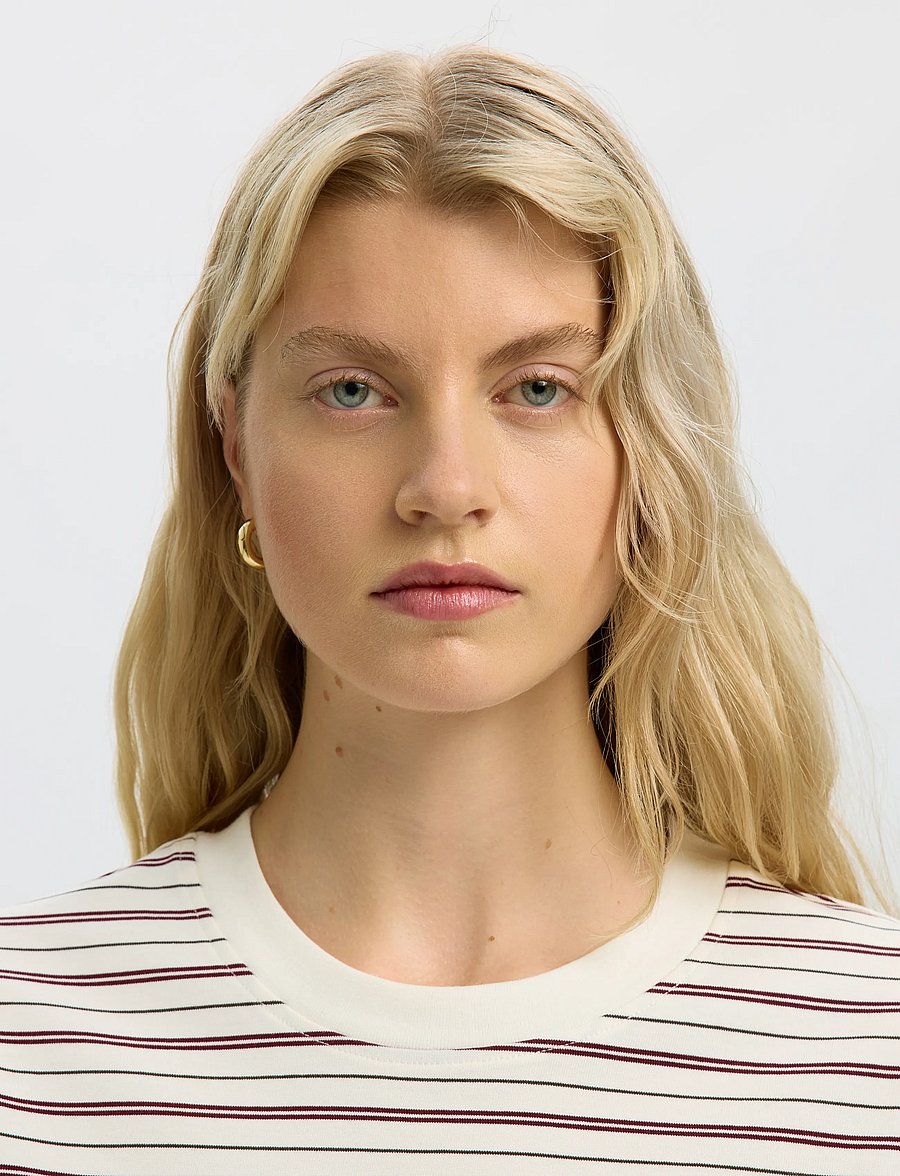 Selected - SLWESSENTIAL SS STRIPED BOXY TEE NOOS - t-shirts - tawny port - 4
