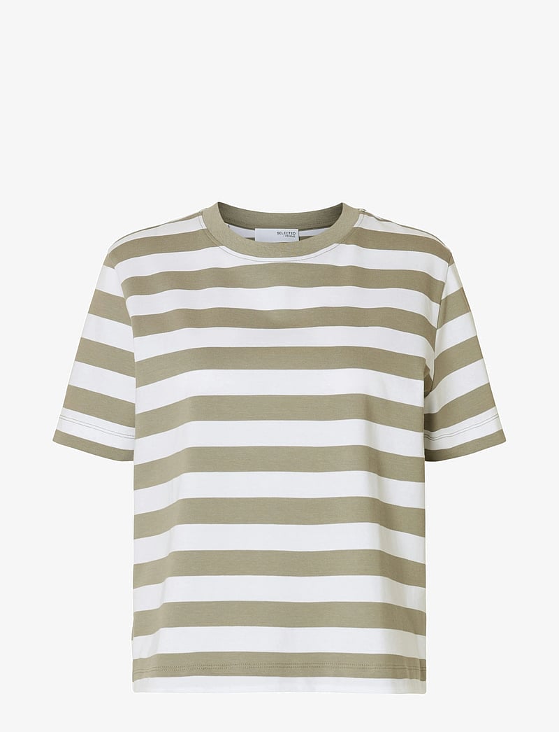 Selected - SLWESSENTIAL SS STRIPED BOXY TEE NOOS - t-shirts - vetiver - 1