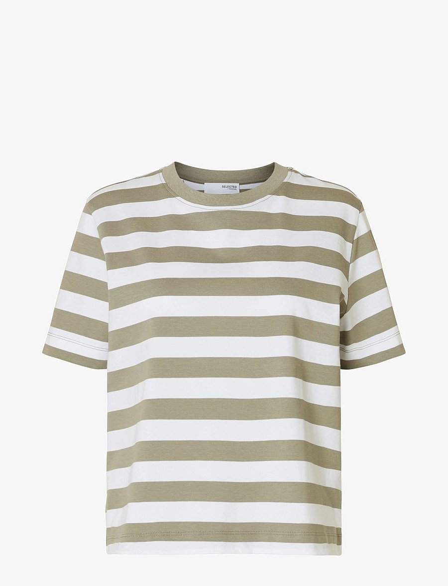 Selected - SLWESSENTIAL SS STRIPED BOXY TEE NOOS - t-särgid - vetiver - 1