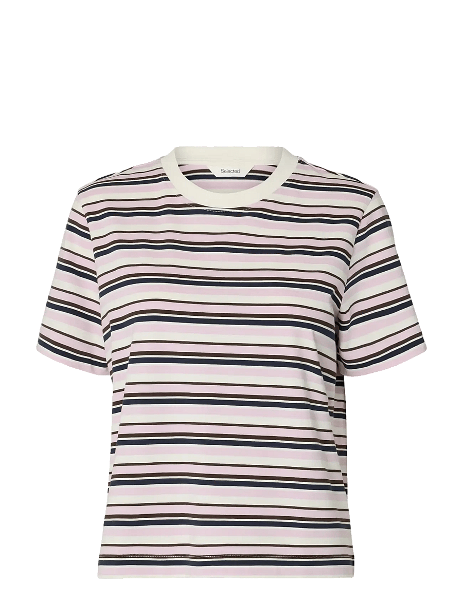Selected - SLWESSENTIAL SS STRIPED BOXY TEE NOOS - t-shirts - winsome orchid - 1