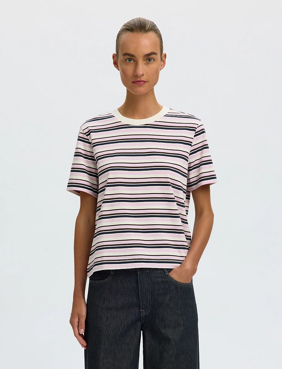 Selected - SLWESSENTIAL SS STRIPED BOXY TEE NOOS - t-shirts - winsome orchid - 0