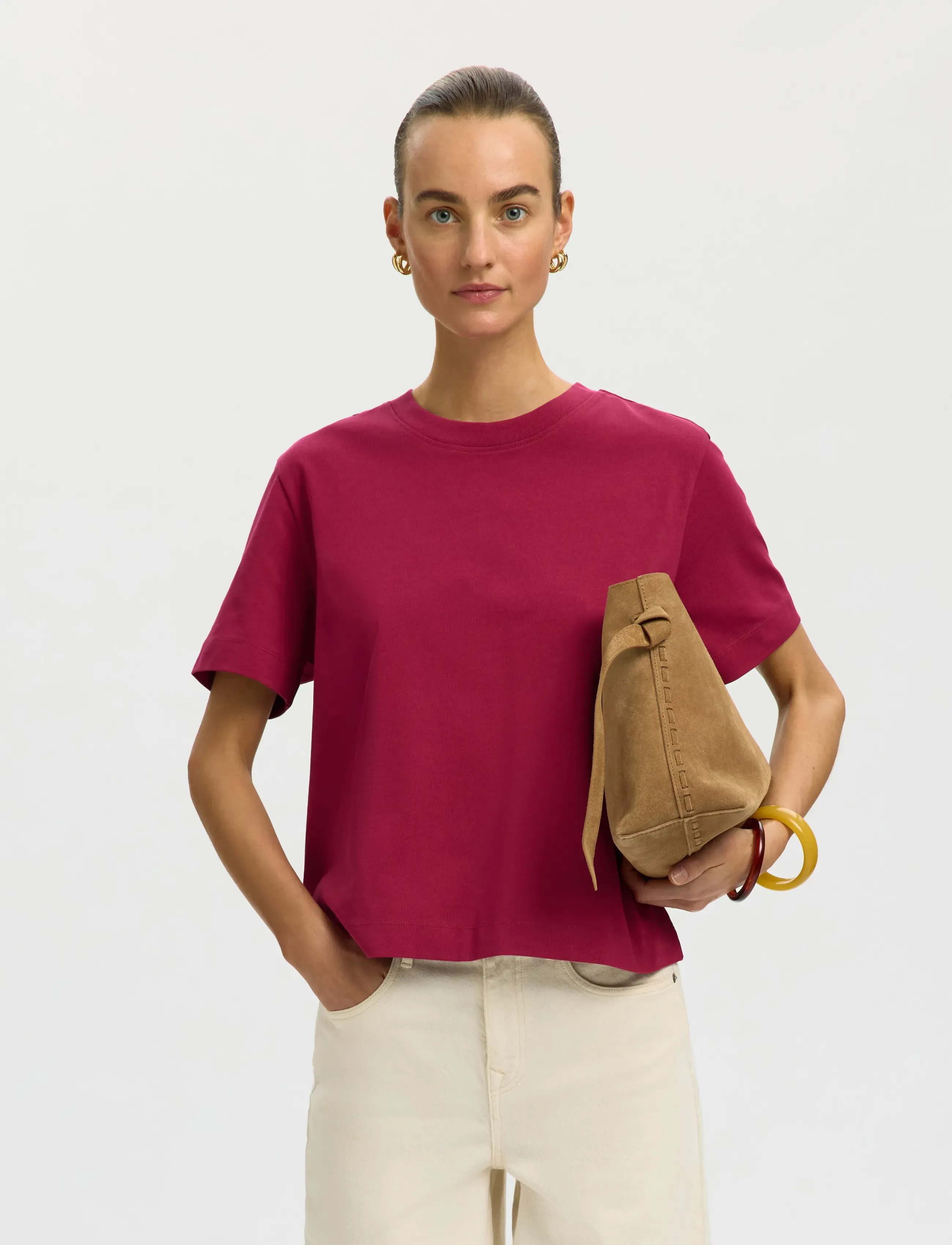 Selected - SLWESSENTIAL SS BOXY TEE NOOS - t-shirts - anemone - 5
