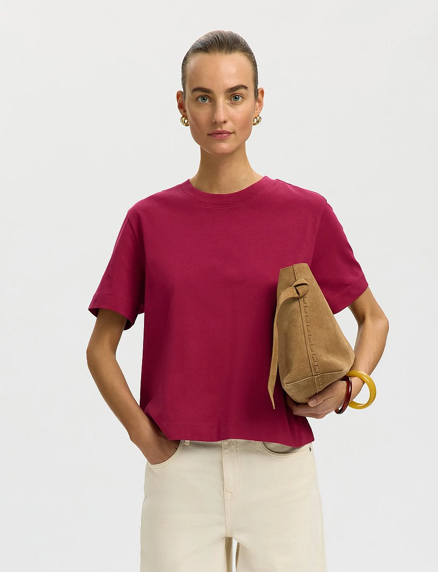 Selected - SLWESSENTIAL SS BOXY TEE NOOS - t-shirts - anemone - 5