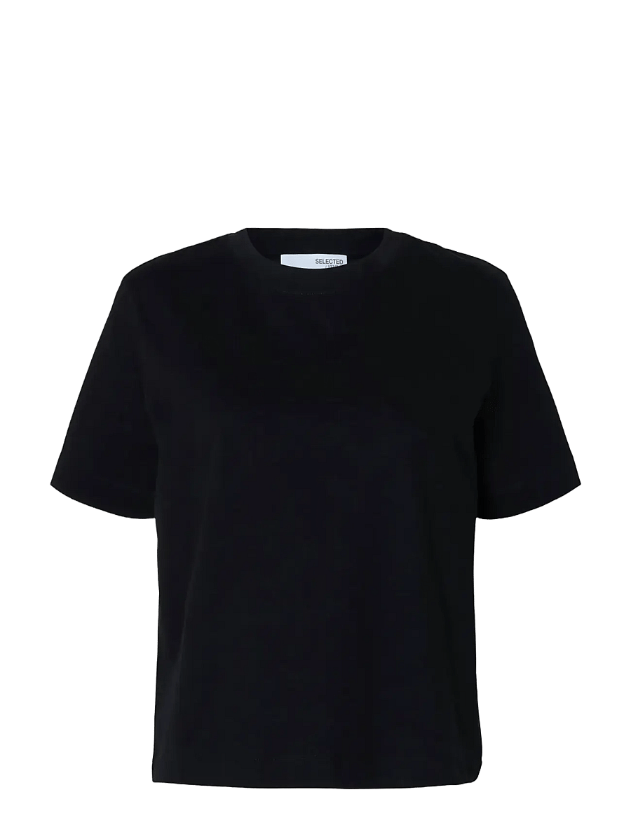 Selected - SLWESSENTIAL SS BOXY TEE NOOS - t-shirts - black - 1