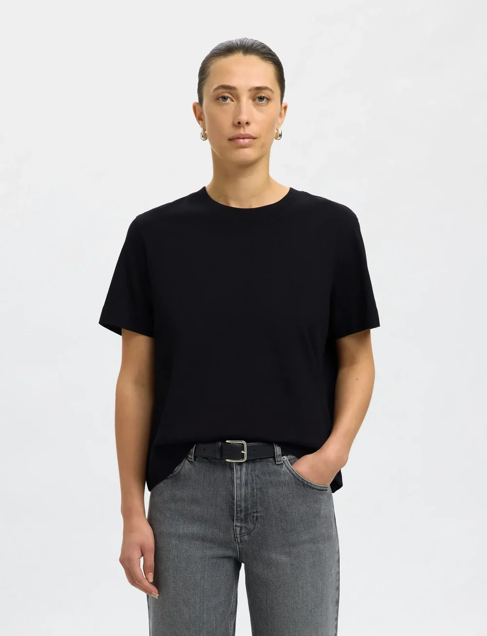 Selected - SLFESSENTIAL SS BOXY TEE NOOS - t-shirts - black - 0