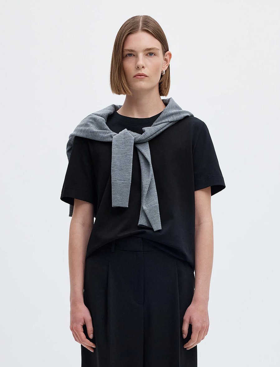 Selected - SLWESSENTIAL SS BOXY TEE NOOS - t-shirts - black - 0