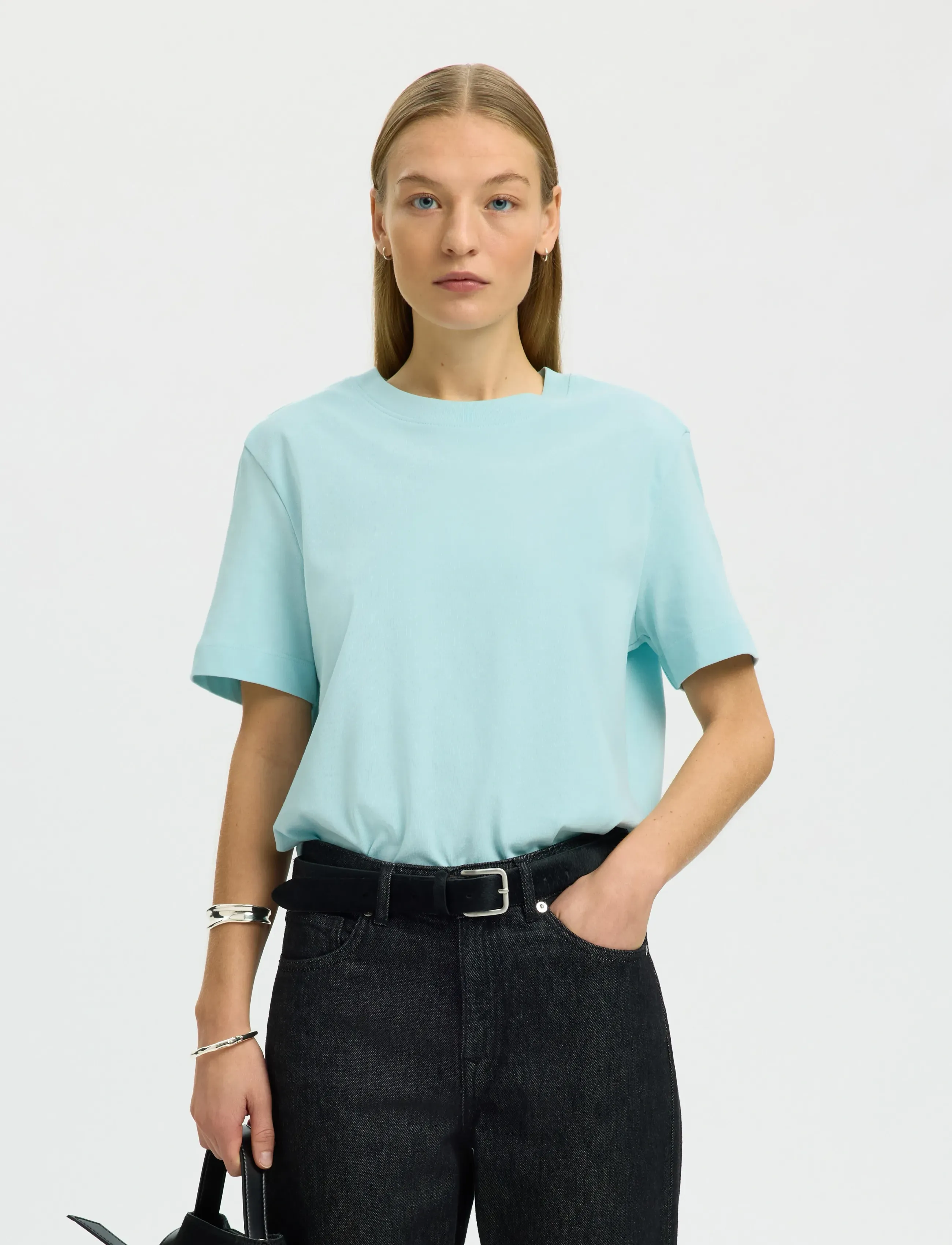 Selected SLFESSENTIAL SS BOXY TEE NOOS - T-shirts & Toppe - BLUE GLOW / blue