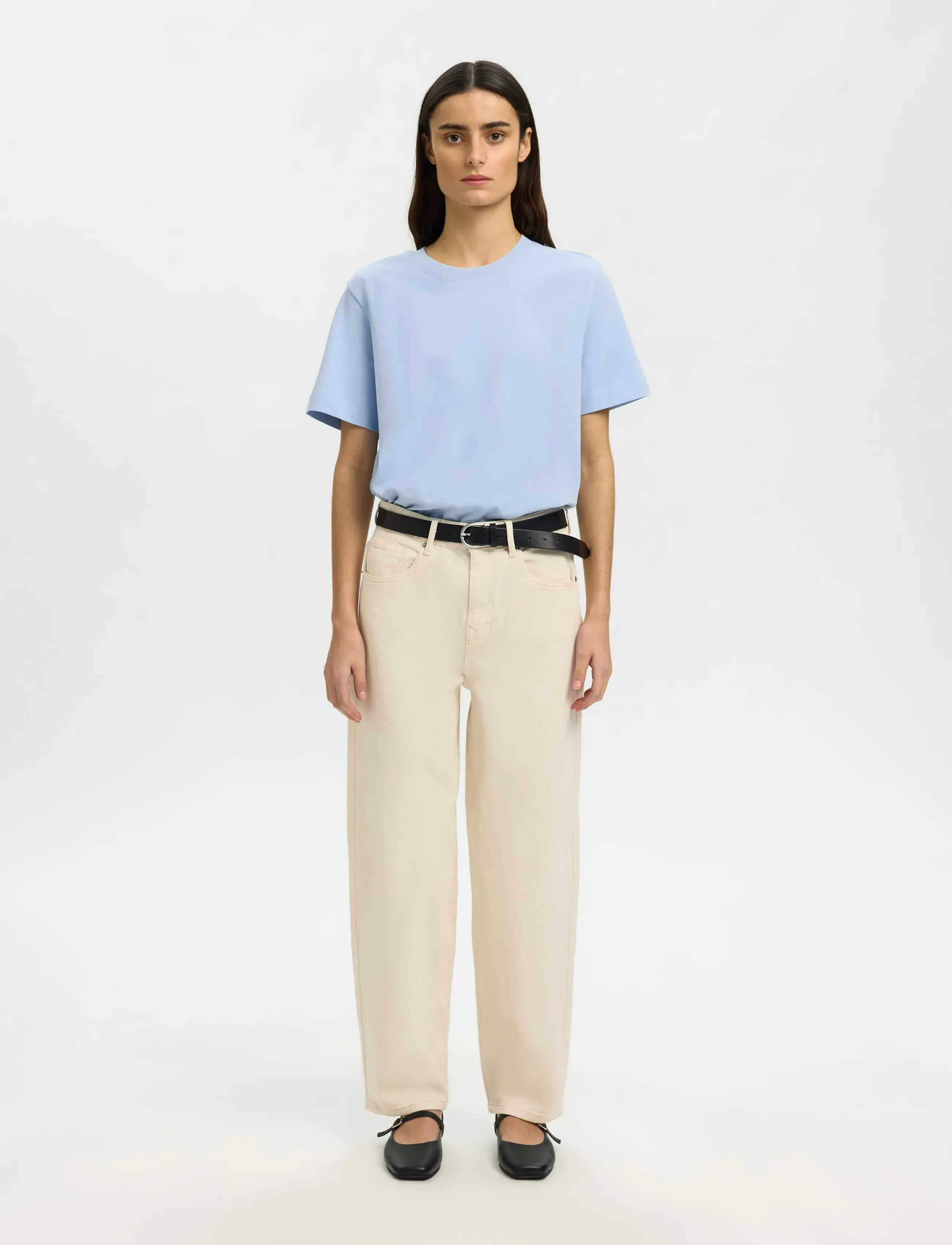 Selected - SLWESSENTIAL SS BOXY TEE NOOS - marškinėliai - cashmere blue - 4