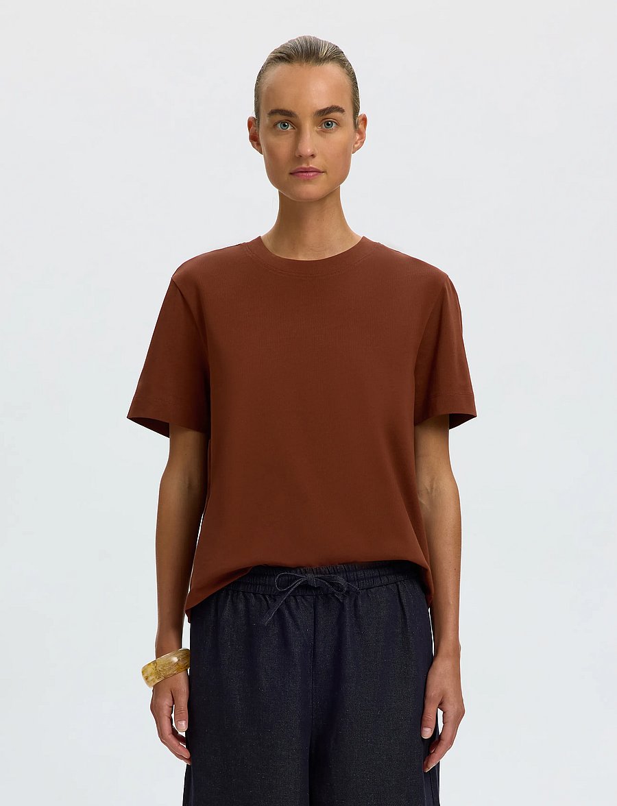Selected - SLWESSENTIAL SS BOXY TEE NOOS - t-särgid - cherry mahogany - 0