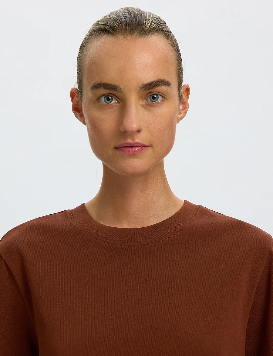 Selected - SLWESSENTIAL SS BOXY TEE NOOS - t-särgid - cherry mahogany - 4